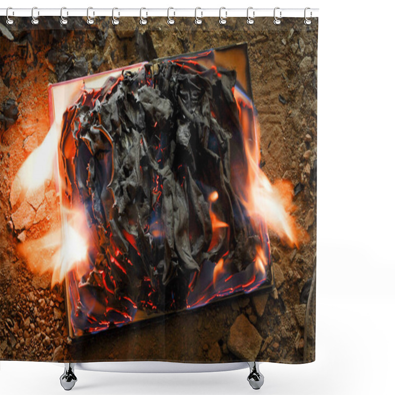 Personality  Burning Book In Red And Yellow Flames. Book In Fire. Shower Curtains