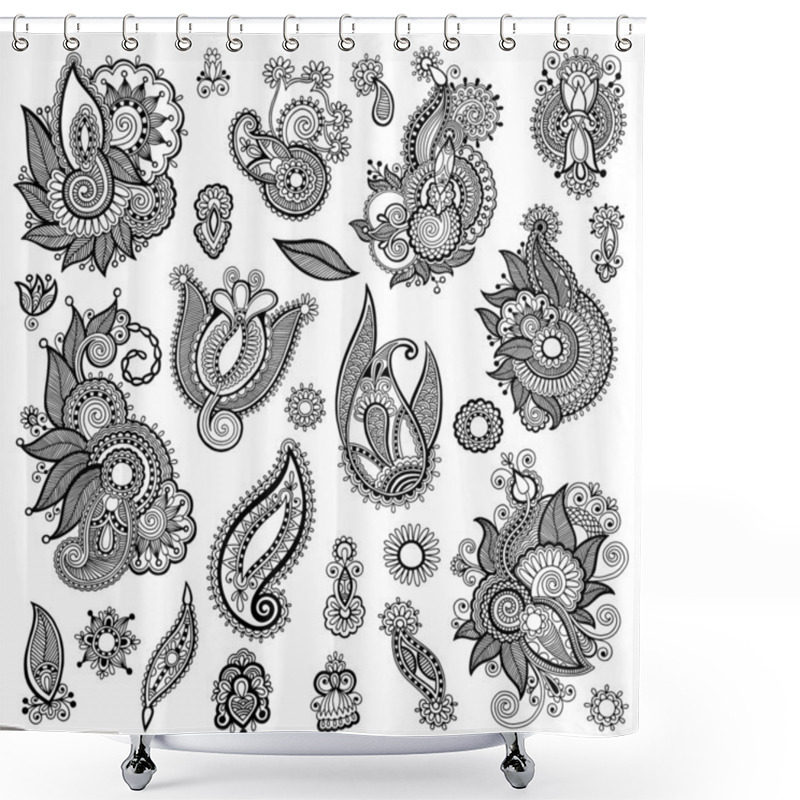 Personality  Black Line Art Ornate Flower Shower Curtains