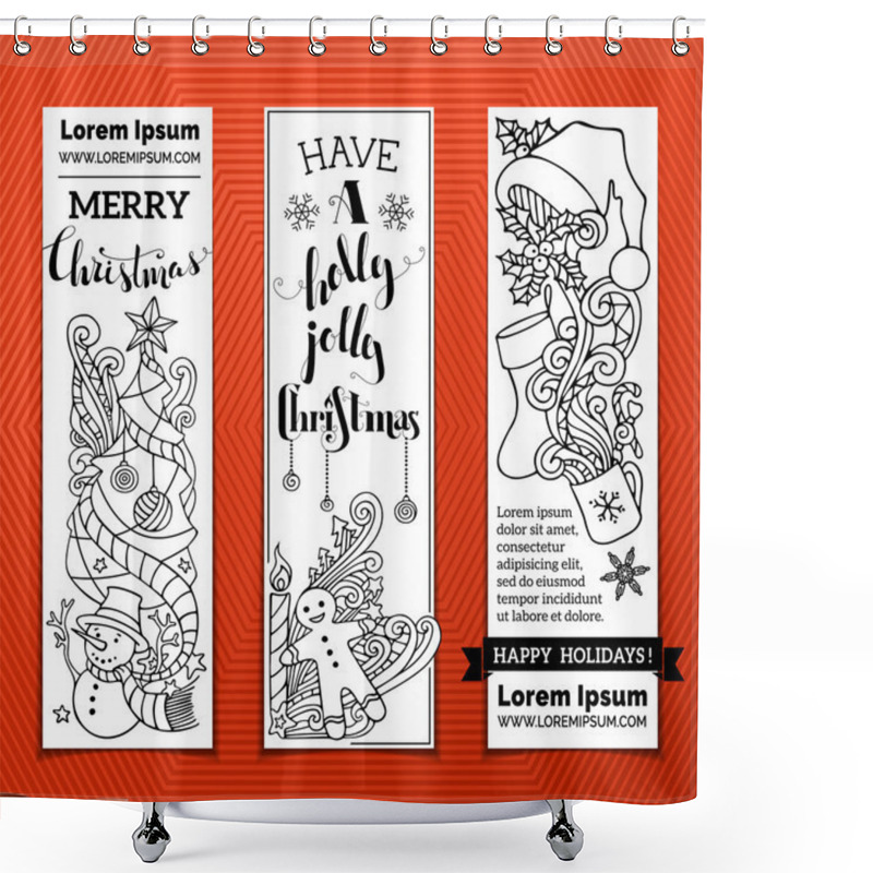 Personality  Black And White Christmas Banners.  Shower Curtains