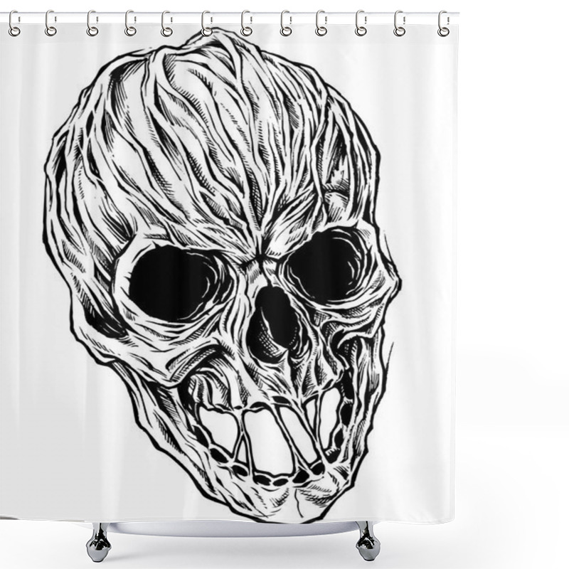 Personality  Skull Drawing Line Work Vector. Shower Curtains