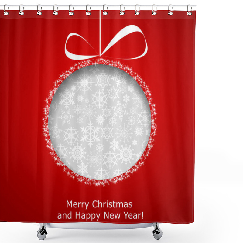 Personality  Abstract Christmas Ball Cutted From Paper On Red Background Shower Curtains