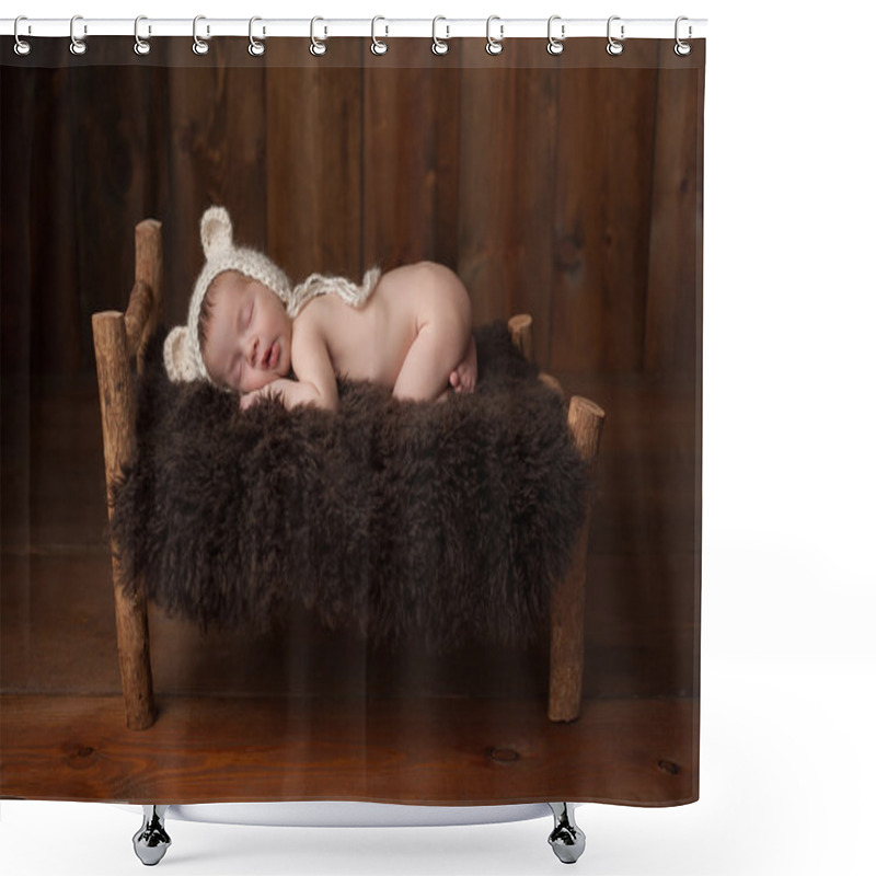 Personality  Newborn Baby Boy With Bear Bonnet Shower Curtains