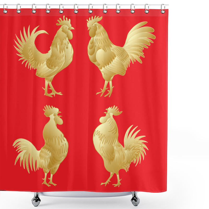 Personality  Set Of Rooster Illustrations Shower Curtains