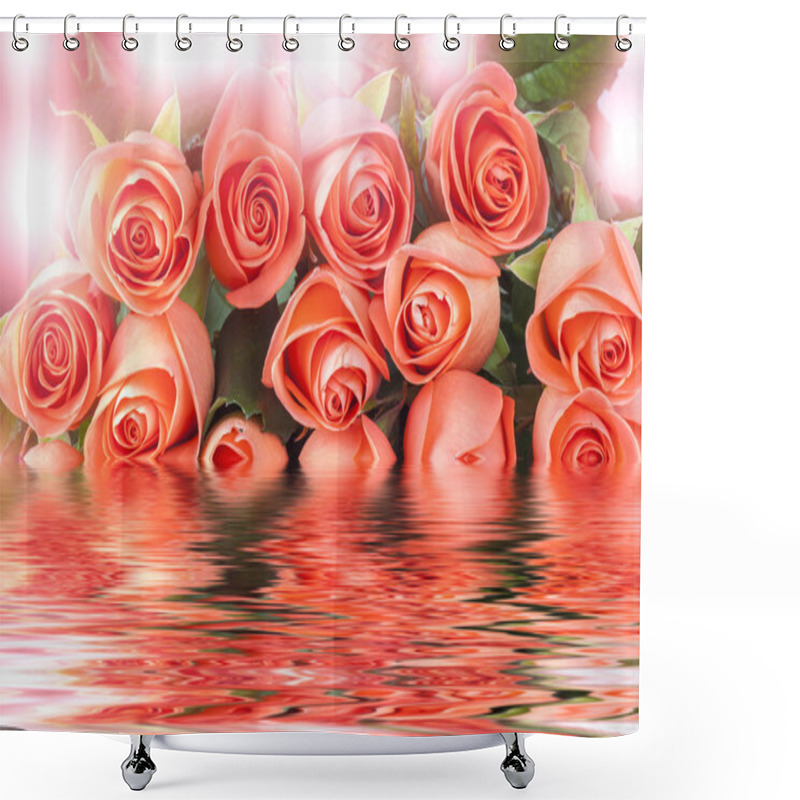 Personality  Pink Roses In Water Shower Curtains