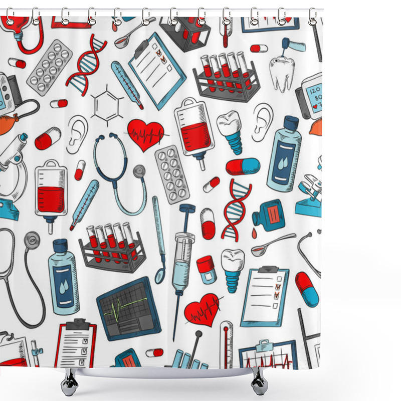 Personality  Medical Vector Seamless Pattern Of Medicine Items Shower Curtains