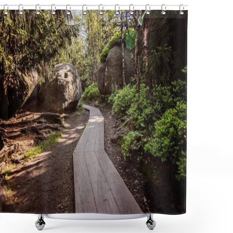 Personality  Wooden Foot Path Through Rock Maze To Szczeliniec Wielki Mountain Shower Curtains