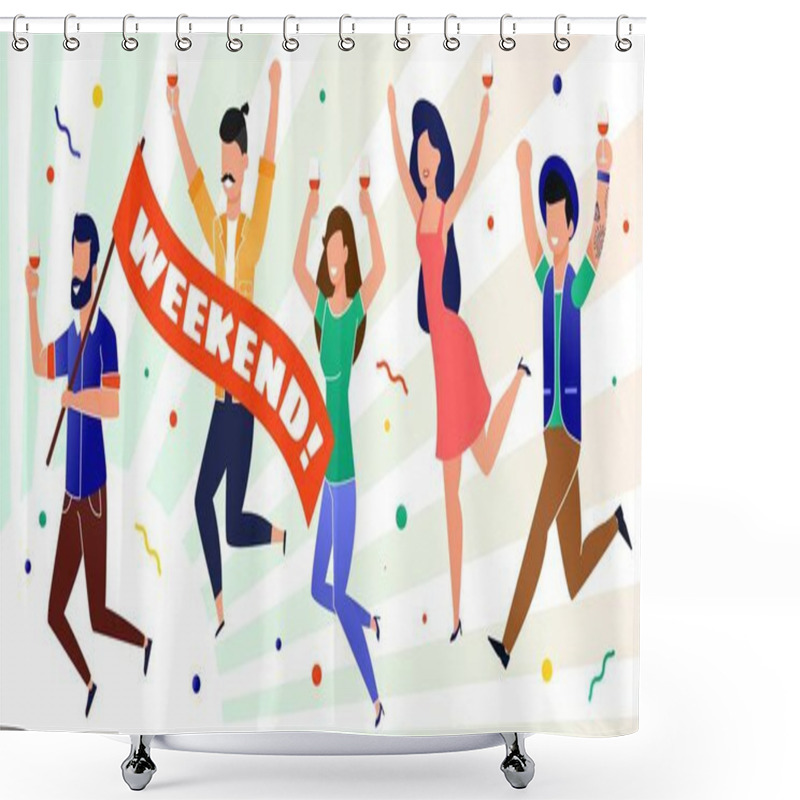 Personality  Happy Office Coworkers Celebrating Start Weekend Shower Curtains