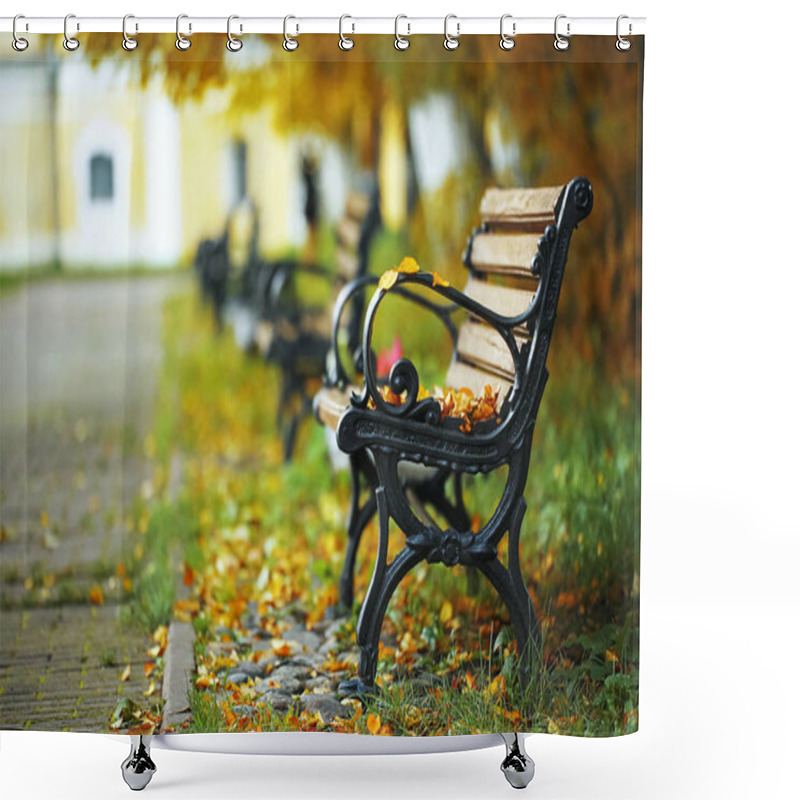 Personality  Benches In The Autumn Park Shower Curtains