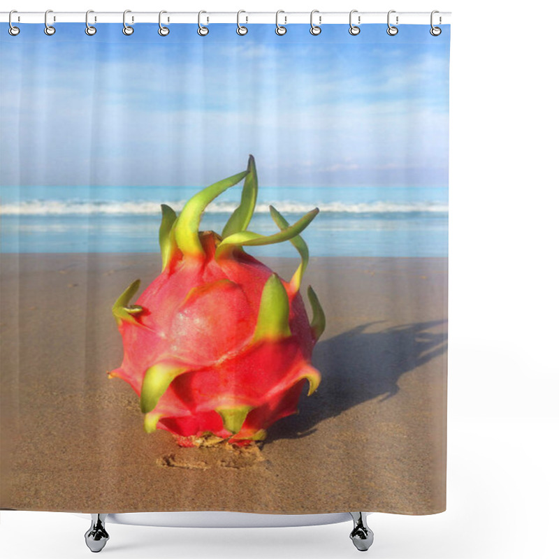 Personality  Photo Dragon Fruit On The Background Of The Sea On The Beach In Thailand Shower Curtains