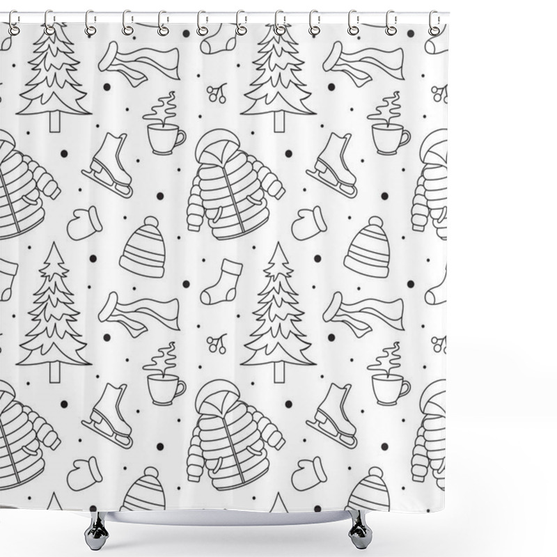 Personality  Charming Winter Seamless Pattern Design Featuring Decorative Elements In A Hand Drawn Cartoon Style Illustration Template Shower Curtains