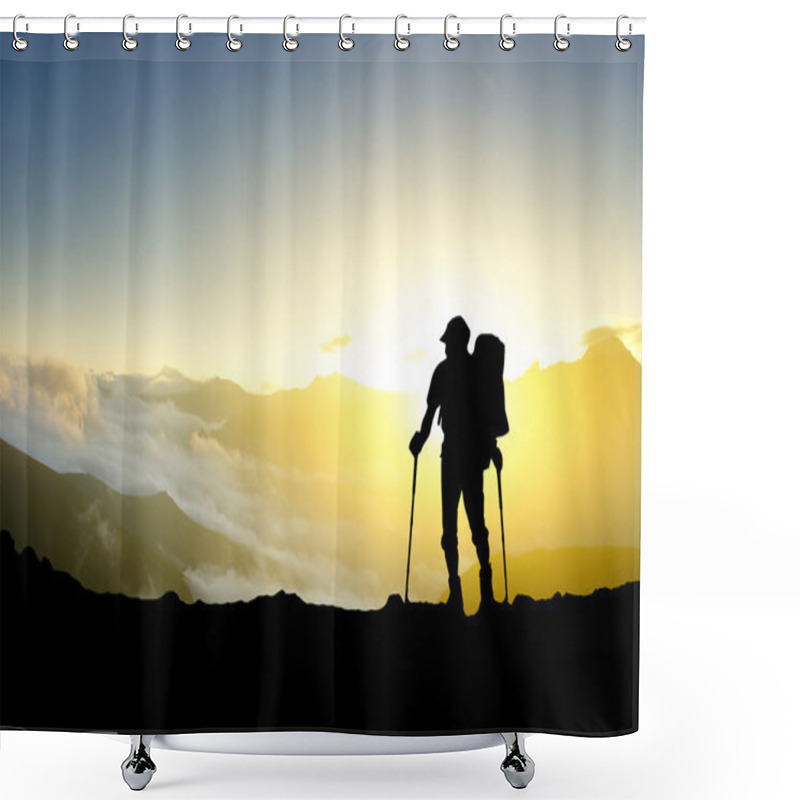 Personality  Tourist On Mountain Top Shower Curtains