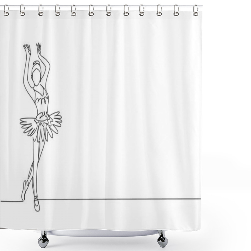 Personality  One Single Line Drawing Of Young Beauty Dancer Woman On Tutu Exercise Classic Ballet Dance At Ballet Class Graphic Vector Illustration. Choreographic Move Concept. Modern Continuous Line Draw Design Shower Curtains