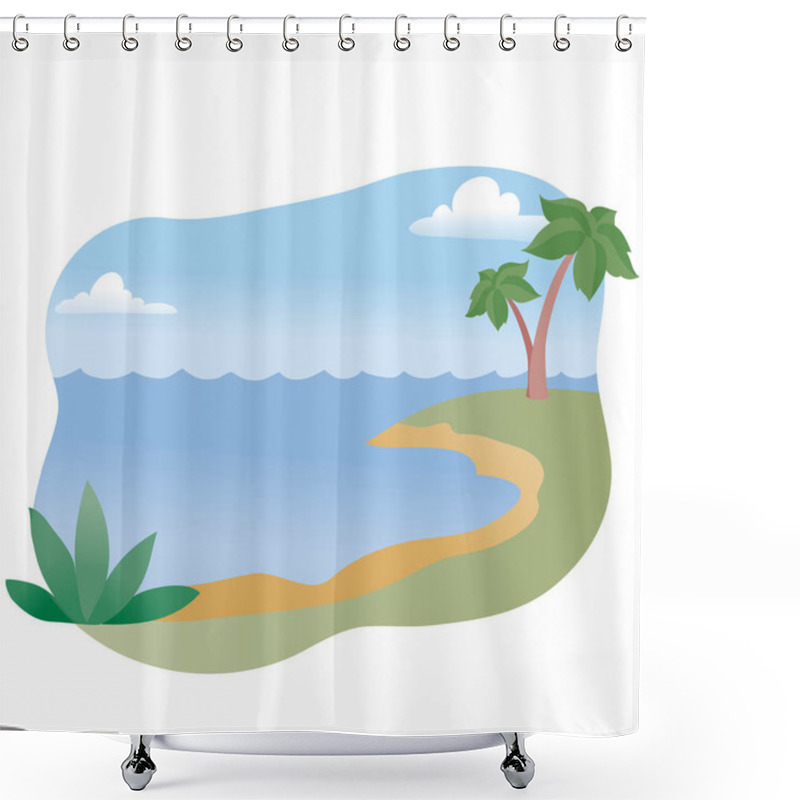 Personality  Background Of The Sea And Palm Trees, Beach, Serenity, Relaxation, Tranquility, Vector Illustration Shower Curtains