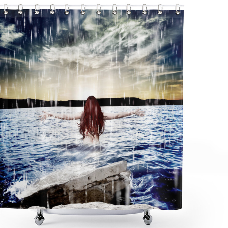 Personality  Woman Under Storm At Sea.Freedom Shower Curtains