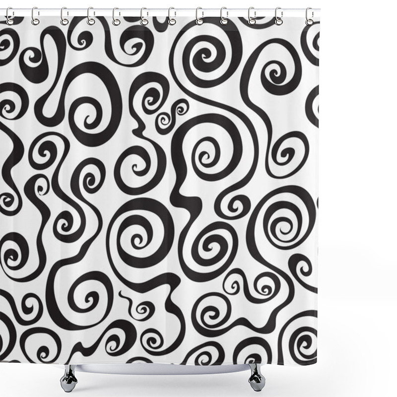 Personality  Abstract Monochrome Curved Lines Seamless Shower Curtains