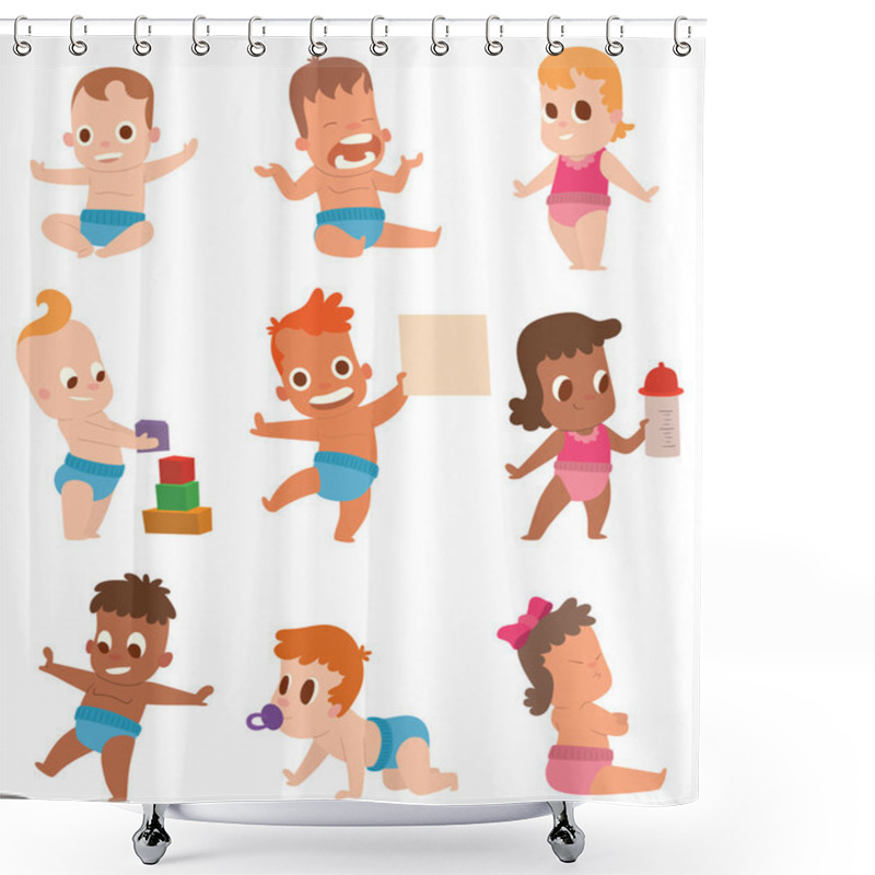 Personality  Baby Kids Vector Illustration. Shower Curtains