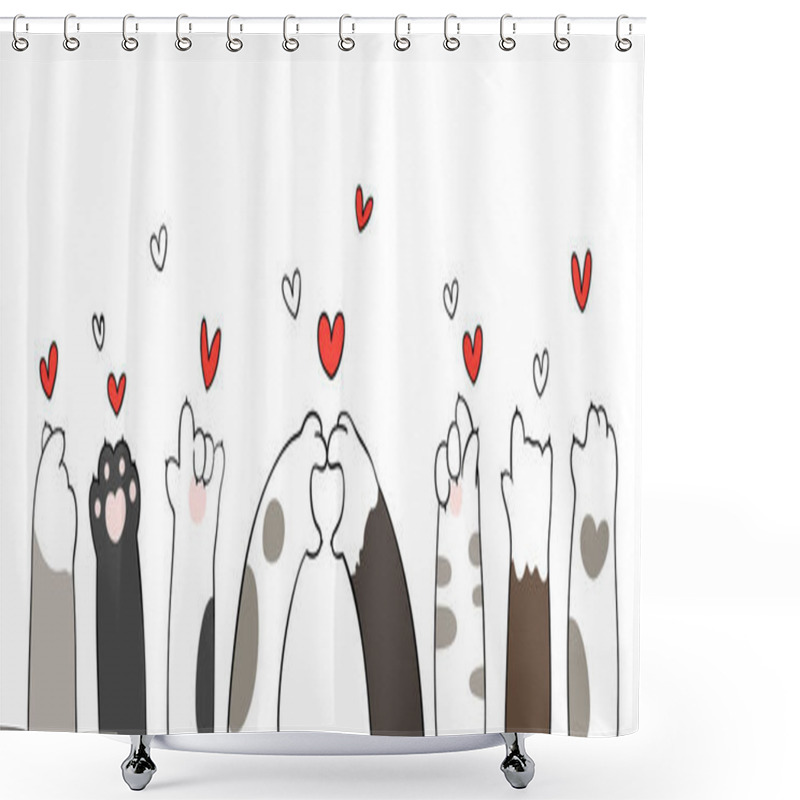 Personality  Adorable Banner With Cats Paws And Little Hearts, Valentines Day Concept Shower Curtains