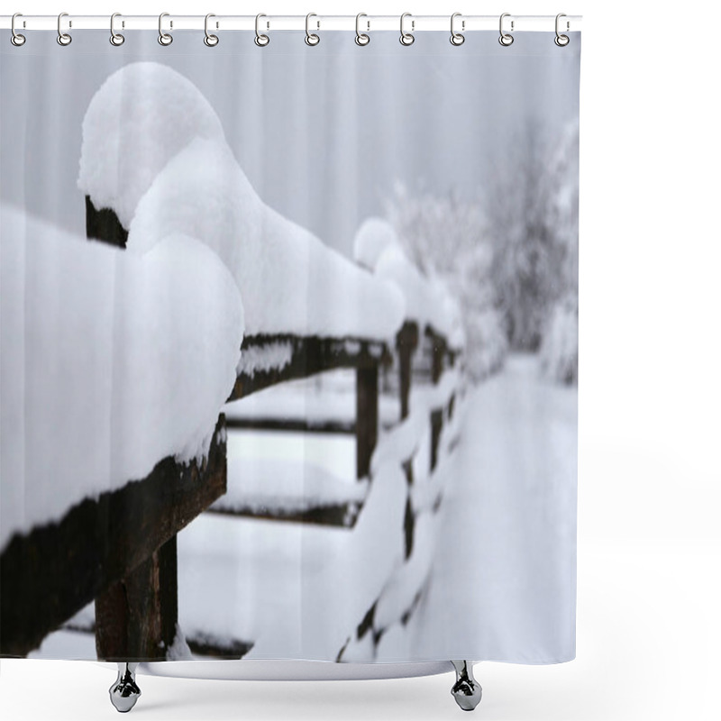 Personality  Extreme Close-up Of The Snowy Winter Fences Shower Curtains