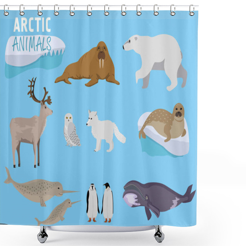 Personality  Arctic Animals. Alaska Animals. Cute Animal Set. Illustration For Education Shower Curtains