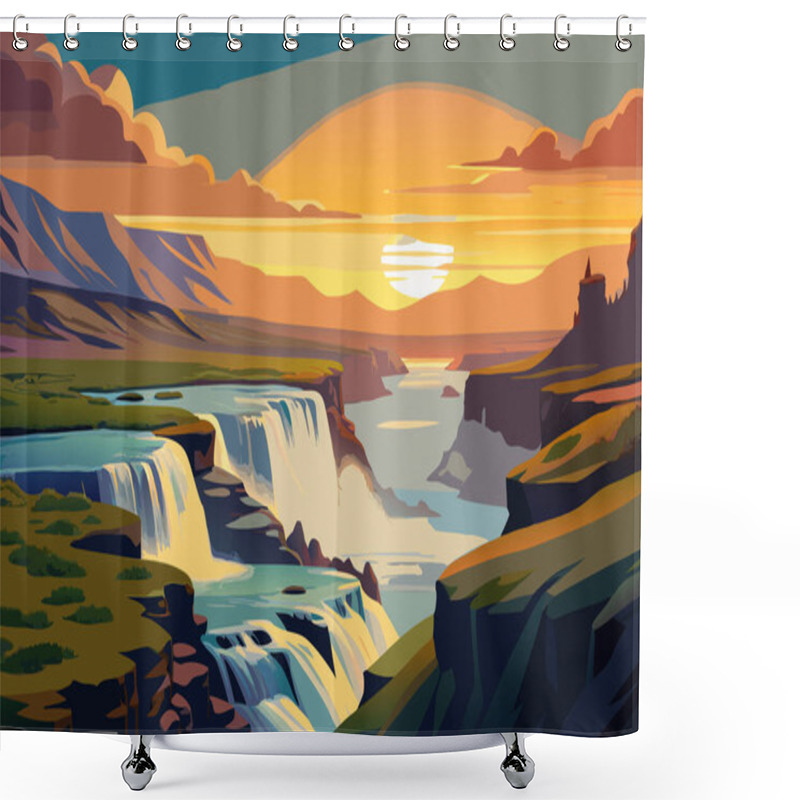 Personality  Beautiful Landscape Of Iceland. Vector Illustration Shower Curtains