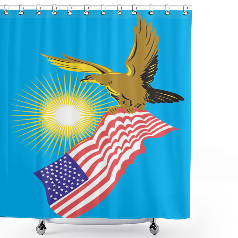 Personality  American Bald Eagle Carry Flag Retro Shower Curtains