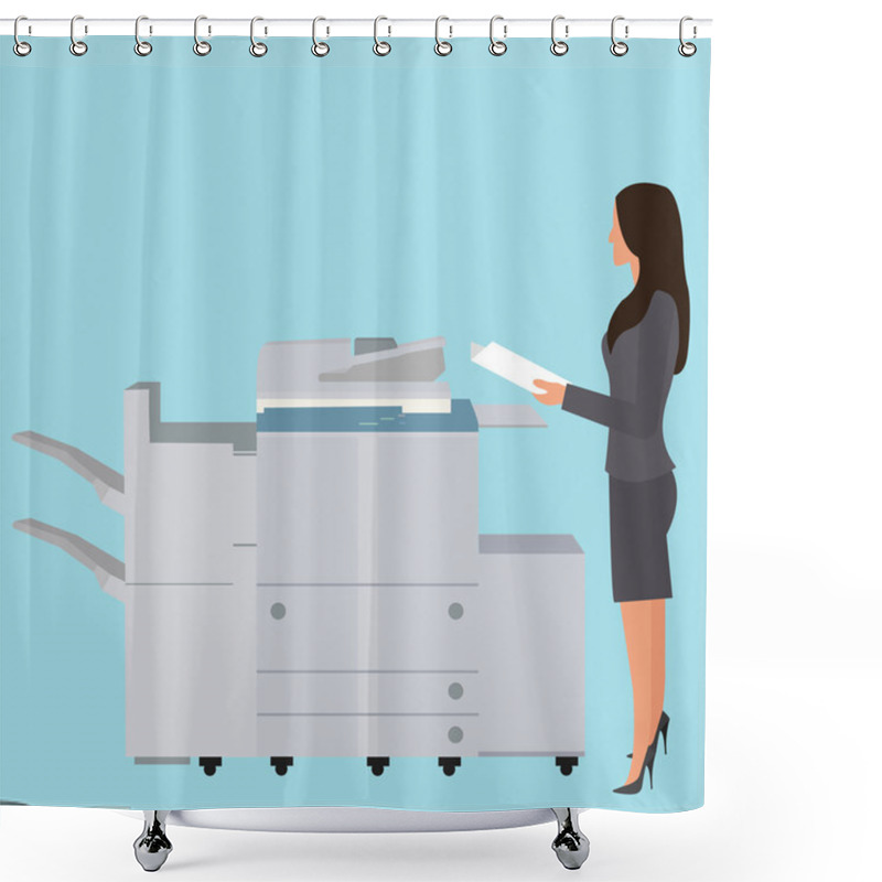 Personality  Photo Copy Copier Machine Office Woman Standing Copying Document  Big Photocopier Shower Curtains