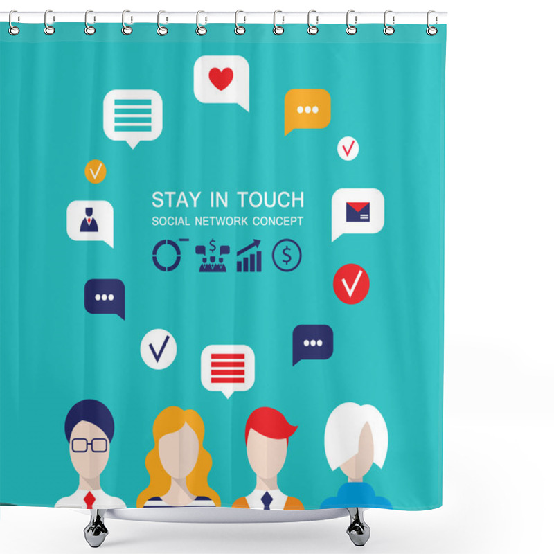 Personality  Social Network Concept People Avatars With Speech Bubbles And Business Icons For Web Shower Curtains