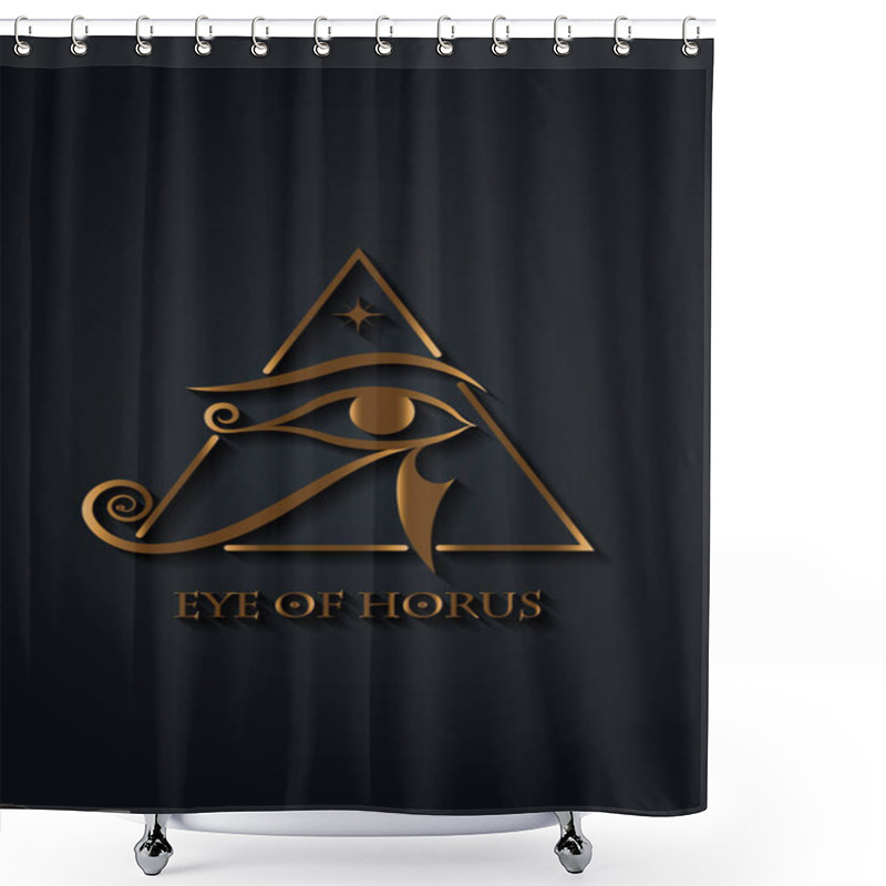 Personality  Eye Of Horus Gold Logo Design. The Ancient Egyptian Moon Sign. Mighty Pharaohs Amulet, Golden Luxury Vector Isolated On Black Background Shower Curtains