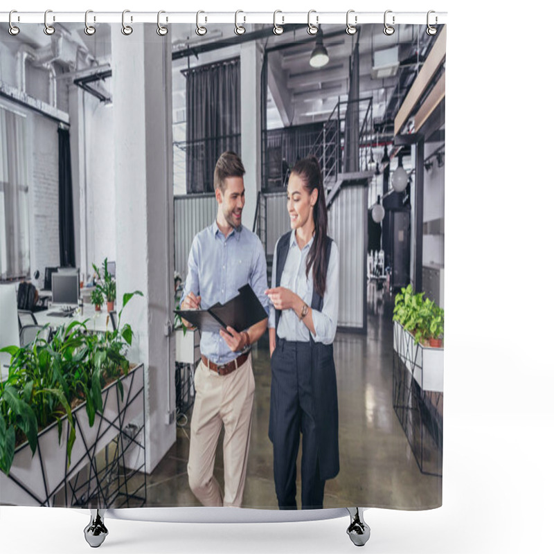 Personality  Businessman And Businesswoman With Folder Shower Curtains