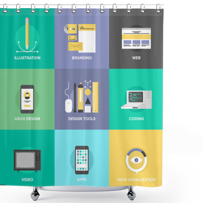 Personality  Web Design And Development Flat Icons Shower Curtains