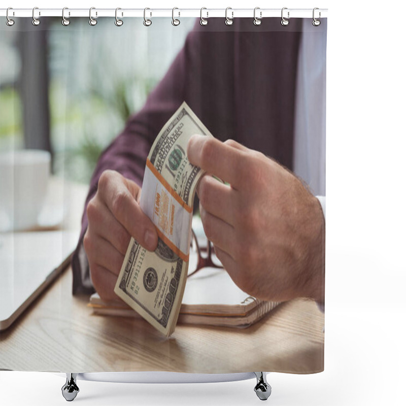 Personality  Businessman Holding Dollar Banknotes Shower Curtains