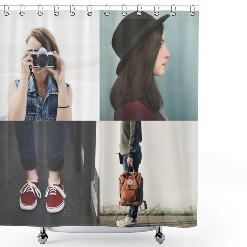 Personality  Collage Young Hipster Girls Shower Curtains