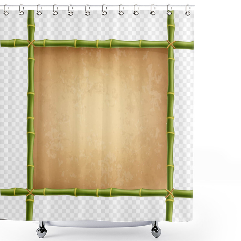 Personality  Wooden Frame Made Of Green Bamboo Sticks With Retro Paper Shower Curtains