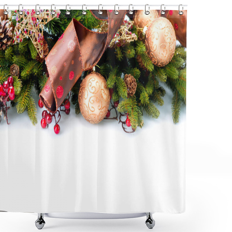 Personality  Christmas. New Year Decorations Isolated On White Background Shower Curtains