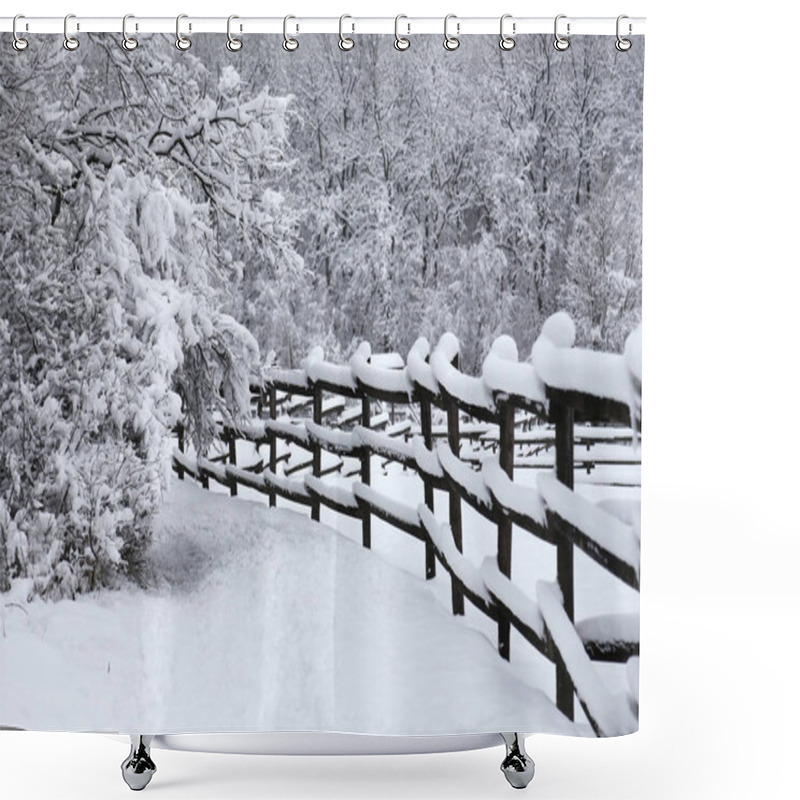 Personality  Empty Corral On A Beautiful Snowy Winter Day  Shower Curtains