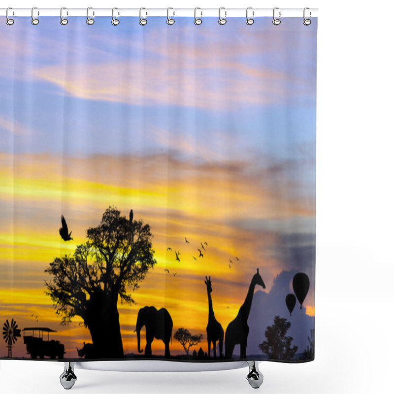 Personality  African Safari Scene At Sunset. Shower Curtains