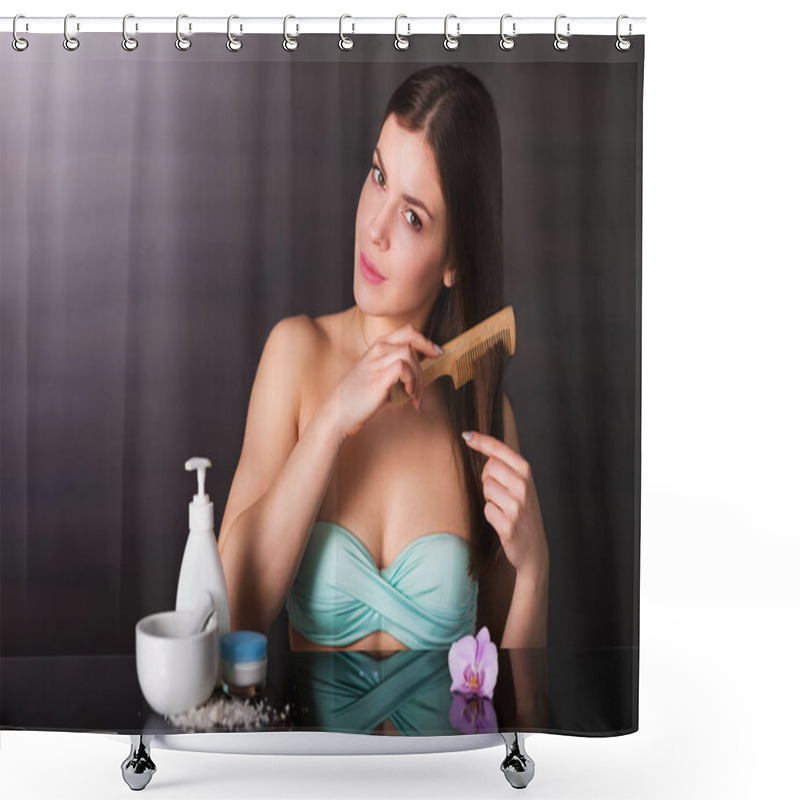 Personality  Pretty Young Woman With Cosmetics Shower Curtains