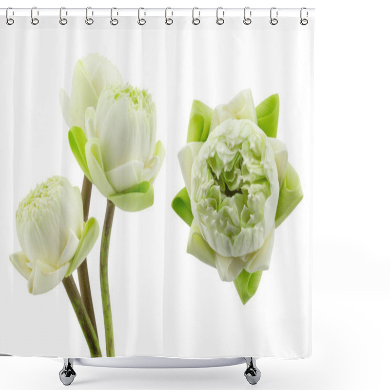 Personality  Side And Top View Of White Lotus Head For Worship The Buddha Sta Shower Curtains