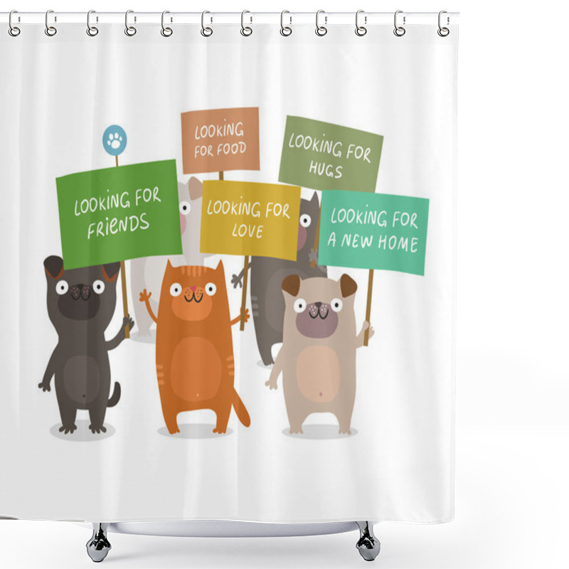 Personality  Cute Dogs And Cats Manifesting Shower Curtains