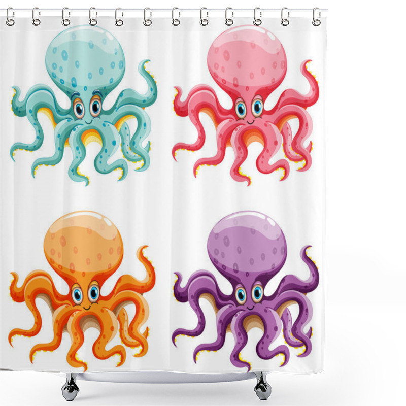 Personality  Four Vibrant Octopuses With Playful Expressions Shower Curtains