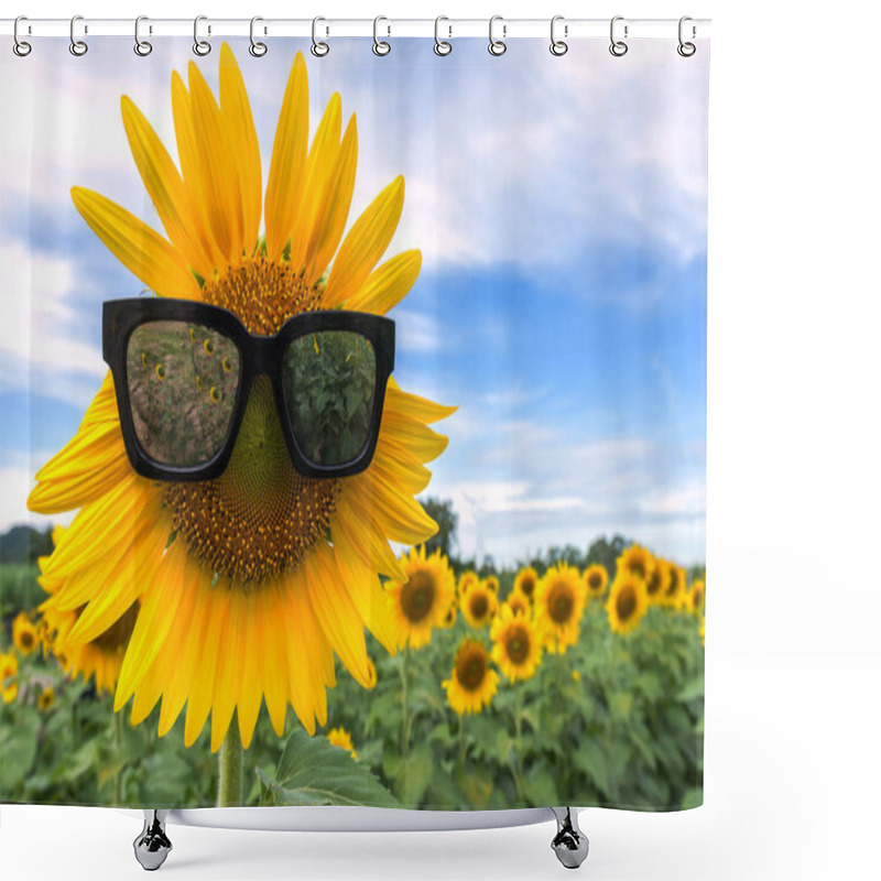 Personality  Sunflower In Garden With Sky Background. Sunflower Garden During The Daytime With Sun Light. Shower Curtains