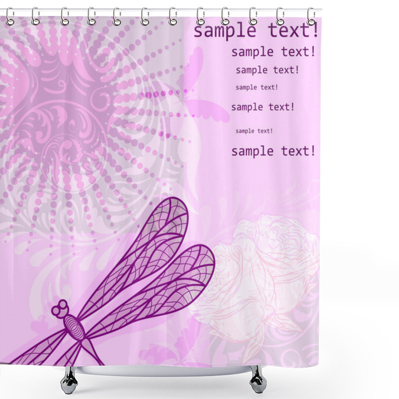 Personality  Vector Background With Dragonfly, Floral Ornament, And Flowers, Space For Your Text, Clipping Mask, Eps 10 Shower Curtains