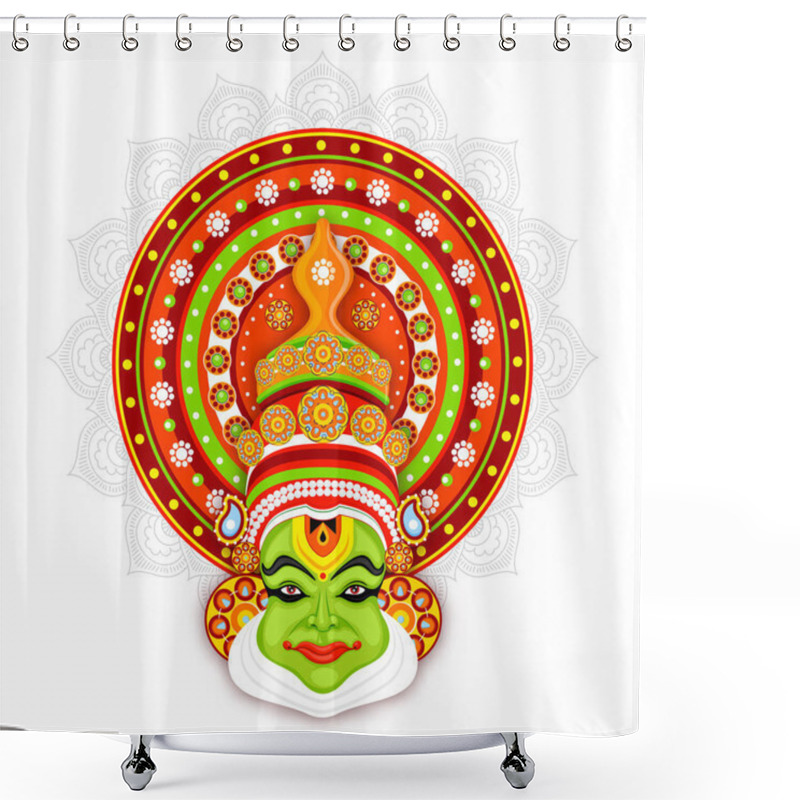 Personality  Illustration Of Kathakali Dancer Face On Mandala Pattern Backgro Shower Curtains