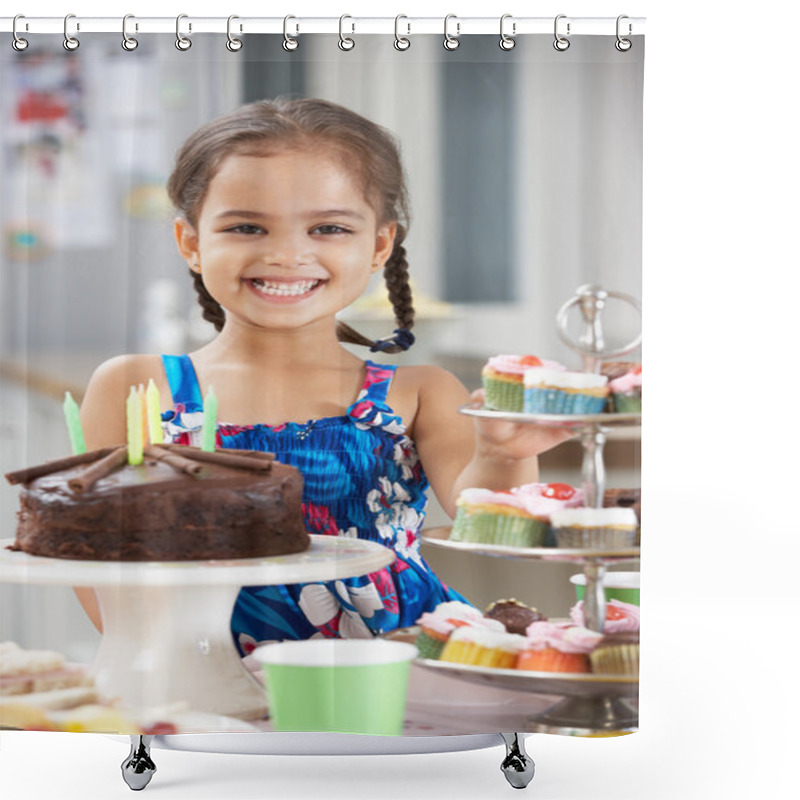 Personality  Girl Standing With Birthday Party Food Shower Curtains