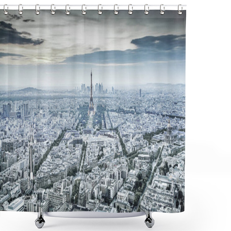 Personality  Aerial View Over Paris At Sunset With Iconic Eiffel Tower Shower Curtains