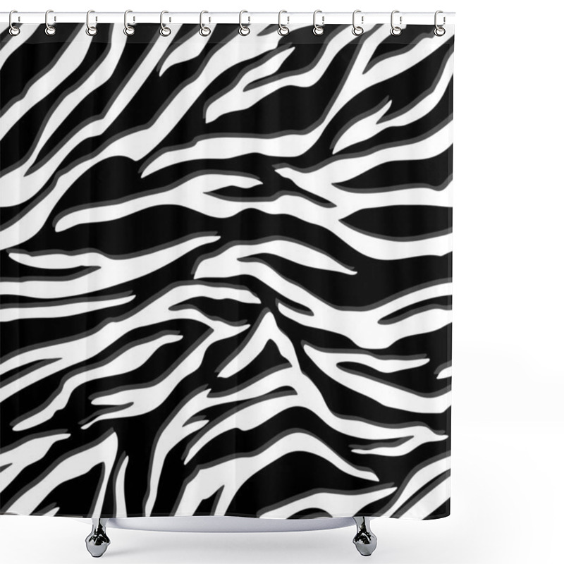 Personality  Full Seamless Wallpaper For Zebra And Tiger Stripes Animal Skin Pattern. Black And White Design For Textile Fabric Printing. Fashionable And Home Design Fit. Shower Curtains