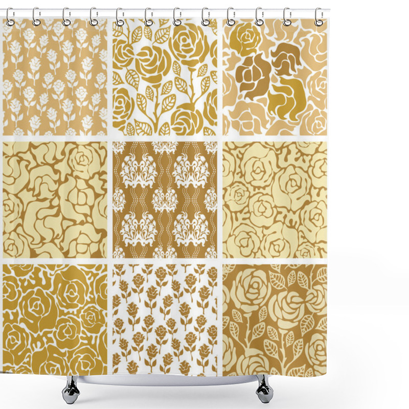 Personality  Set Of Victorian Damask Seamless Patterns With Golden Roses. Chinese, Indian, French And Italian Motifs. Shower Curtains