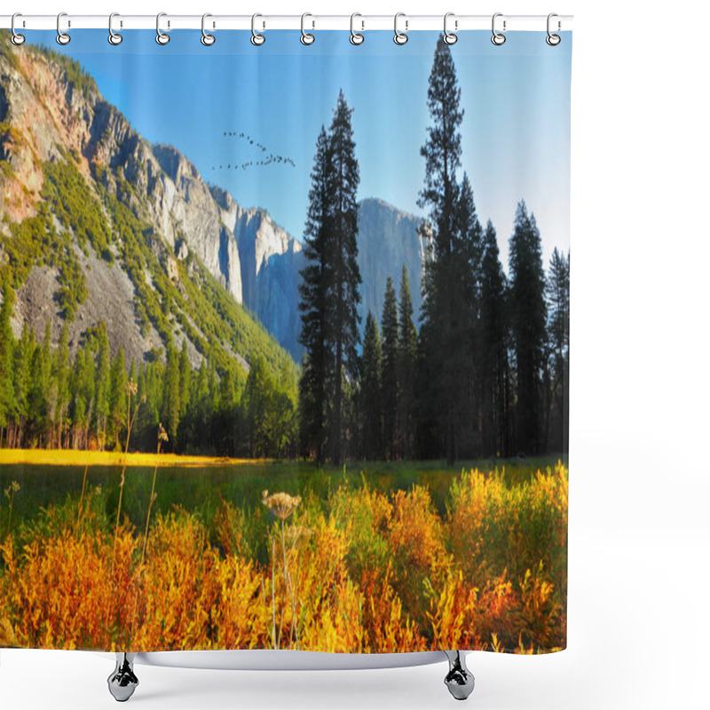 Personality  The Yosemite Park Above Which The Bird's Flight Flies By Shower Curtains