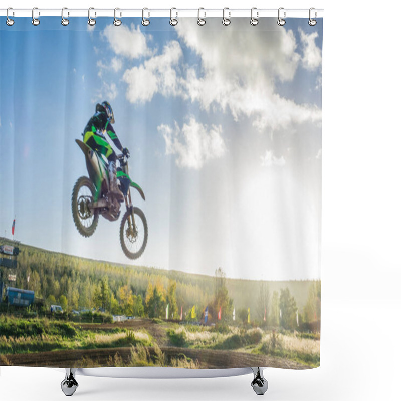 Personality  Motocross MX Rider Riding On Dirt Track Shower Curtains