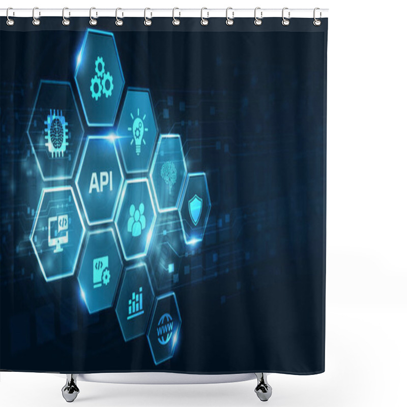 Personality  API - Application Programming Interface. Software Development Tool. Business, Modern Technology, Internet And Networking Concept. Shower Curtains